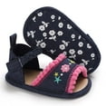 thumbnail image 4 of Baby Girls Sandal Summer Toddler Slipper Shoes 0-24 months Baby Girls Sandals Embroidered Flower Summer Flat Shoes Infant First Walkers Dark Blue 12-18 Months, 4 of 7
