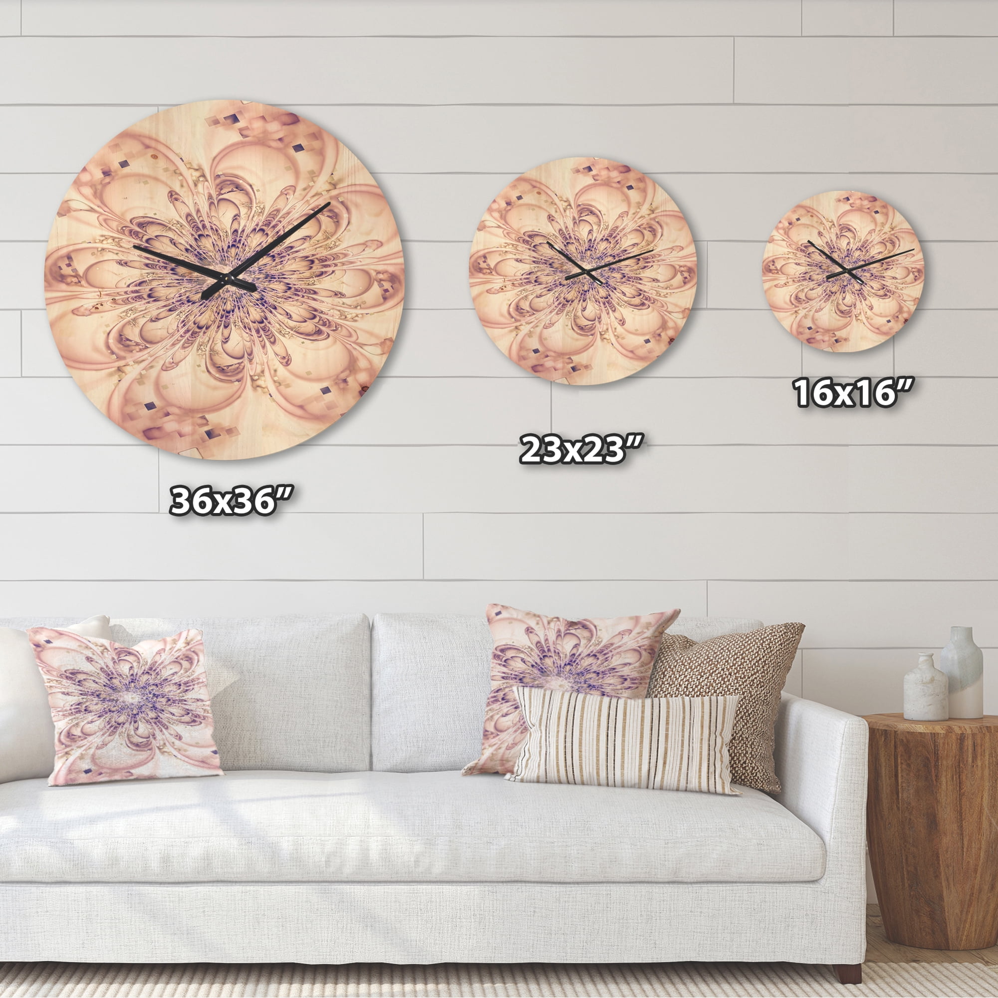 Designart 'Fractal Flower Full Bloom in Pink ' Modern Wood Wall Clock