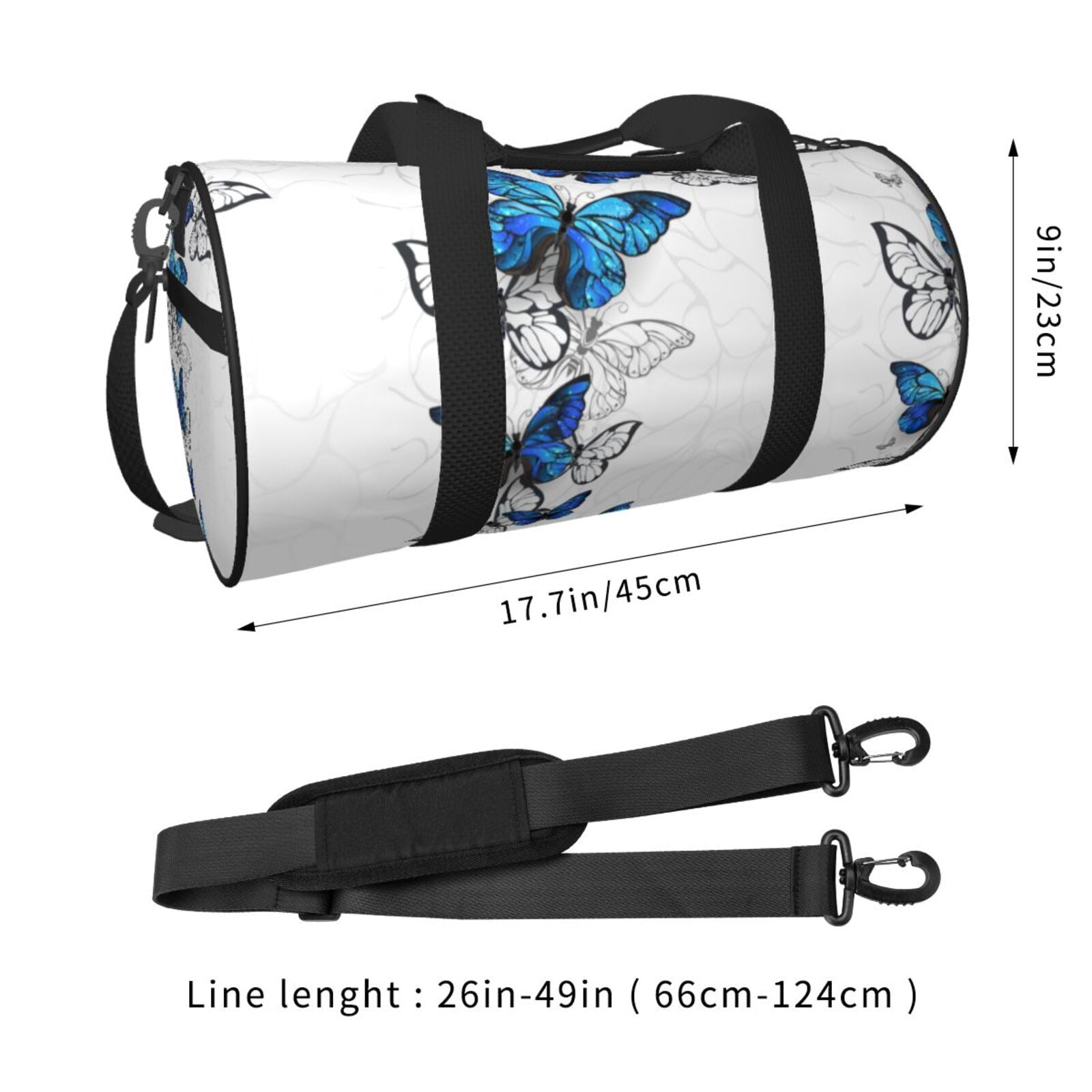 Vsdgher Blue Flying Butterflies 45L Foldable Duffel Bag, Sports Gym Bag,Overnight Bag, Portable Weekender Bag for Airplanes