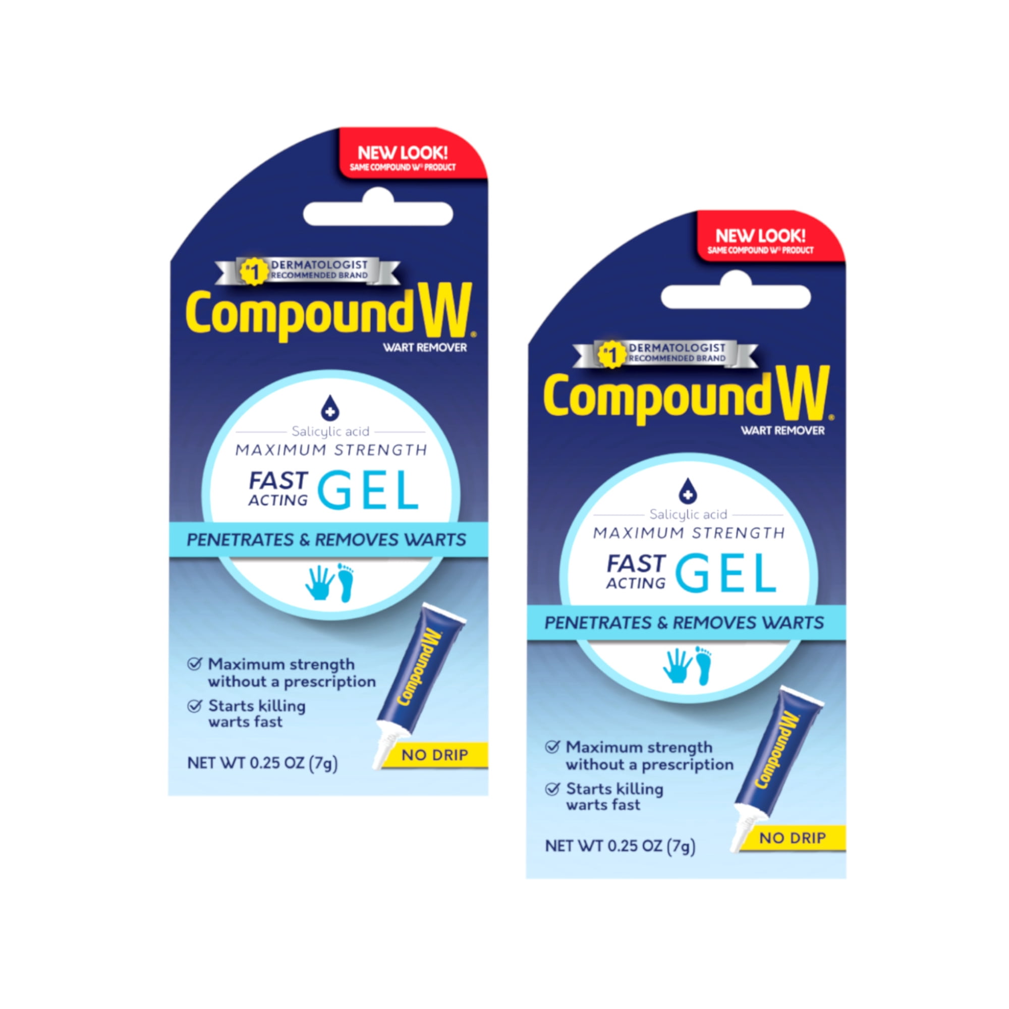 2 Pack Compound W Maximum Strength Wart Remover Fast Acting Gel 0.25 OZ