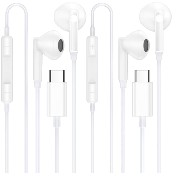 USB C Headphones for iPhone 17/16/15, 2 Pack Type C Magnetic Wired Earphones Ergonomic In-Ear Headset HiFi Stereo Earbuds with Mic&Volume Control Noise Cancelling Compatible for Samsung Android,White