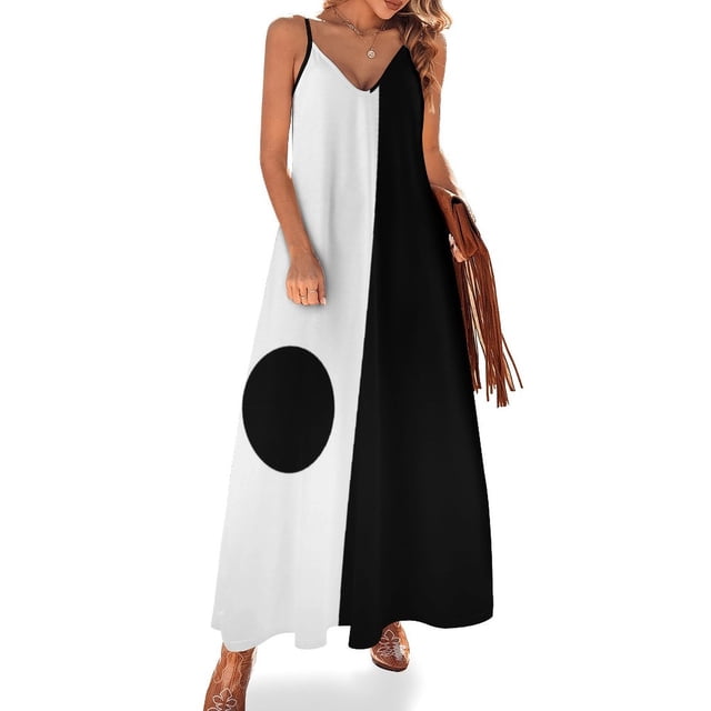 Vestido blanco y negro con diseño moderno y sin mangas circulares, vestido de verano, vestidos de verano para mujer coreana, vestidos de mujer 2024