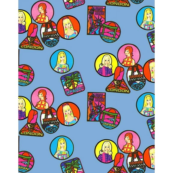 Barbie Travel Patches Removable Vinyl Wallpaper, Denim