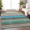 thumbnail image 5 of HomeRoots 677326 9 x 12 ft. Sage Teal & Lavender Striped Washable Machine Made Rectangle Area Rug with UV Protection, 5 of 9