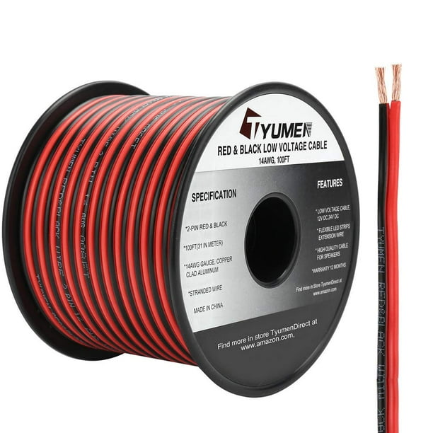 Tyumen 100 pies calibre 14/2 rojo negro cable de conexión cable eléctrico tiras LED cable de extensión 12 V/24 V CC 14 AWG cable de extensión flexible para cinta LED lámpara cinta iluminación