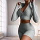 thumbnail image 4 of de entrenamiento, Conjuntos de leggings de yoga de cinturo , Conjunto deportivo para mujer, Ropa de gimnasio, cremallera frontal - gris, METRO Yinane Traje de entrenamiento, 4 of 8