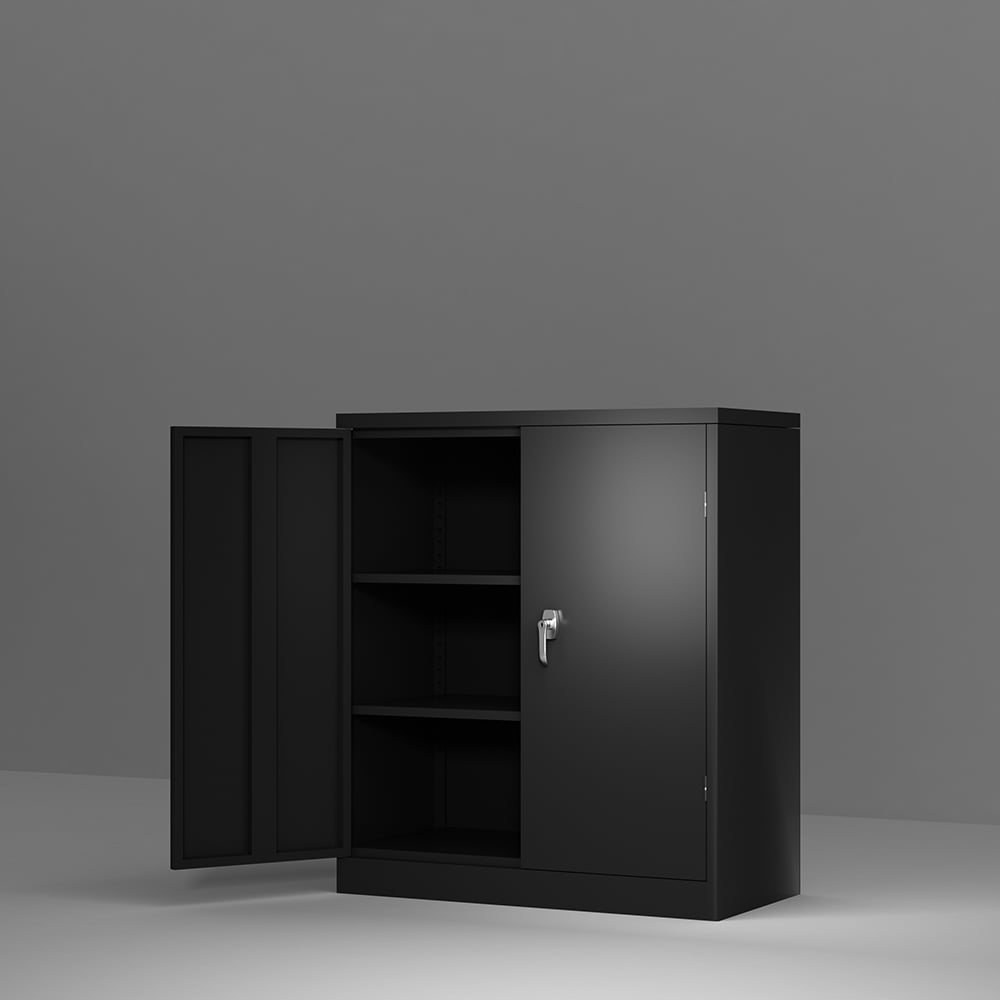 Kepooman 3 Shelf Steel Storage Cabinet, Metal Storage Cabinet with 2 Adjustable Shelves and Lockable Doors for Office or Home, Black Kepooman 3 Shelf Steel Storage Cabinet, Metal Storage Cabinet with 2 Adjustable Shelves and Lockable Doors for Office or Home, Black