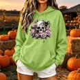 thumbnail image 2 of Juebong fashion Women's Graphic Halloween Hoodie Drawstring Solid Color Long Sleeve Sweatshirt Oversized Kangaroo Pocket Hooded Pullover Casual Fall Retro Floral Skull Square Frame Printed Outwear, 2 of 5