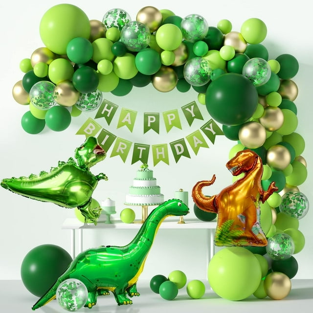 Decoraciones para fiesta de cumpleaños de dinosaurios y Kit de guirnaldas con arco de globos, globos de dinosaurios, globos de FELIZ CUMPLEAÑOS, cortinas, para temática de dinosaurios