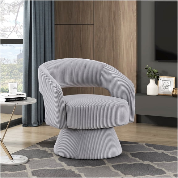 JERFIT Modern Swivel Accent Chair with Plush Corduroy Upholstery, 360° Rotating Lounge Chair for Living Room, Bedroom, Office - Gray