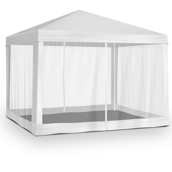 10X10FT Outdoor Party Tent with 2 Zipper Doors, Outdoor Screen Tent with Mosquito Netting, Heavy Duty Waterproof Gazebo Shelter for BBQ, Camping, Party, Cater Events, White