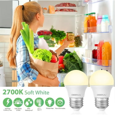 TRHOO-LED Refrigerator Light Bulb, 40 Watt Equivalent, 120V, Fridge Light Bulb 2700K Soft White, A15 Appliance Bulb 5.5W for Freezer, 650LM, E26 Standard Base, 120V, Non-Dimmable, 2 Pack