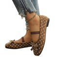 thumbnail image 4 of Willtoo Women Polka Dot Bow Mary Jane Flats Round Toe Elastic Strap Slip On Canvas Shoes Lightweight Soft Sole Casual Ballet Flats, 4 of 5