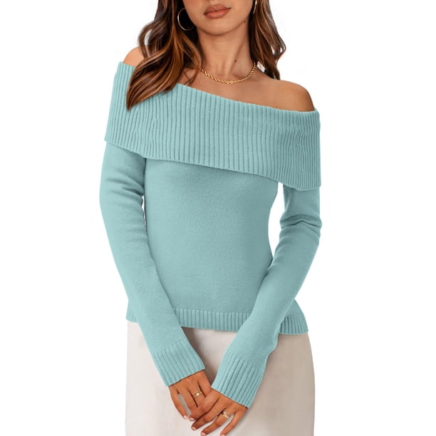 Suéter PRETTYGARDEN Hombros Descubiertos Azul Claro XL