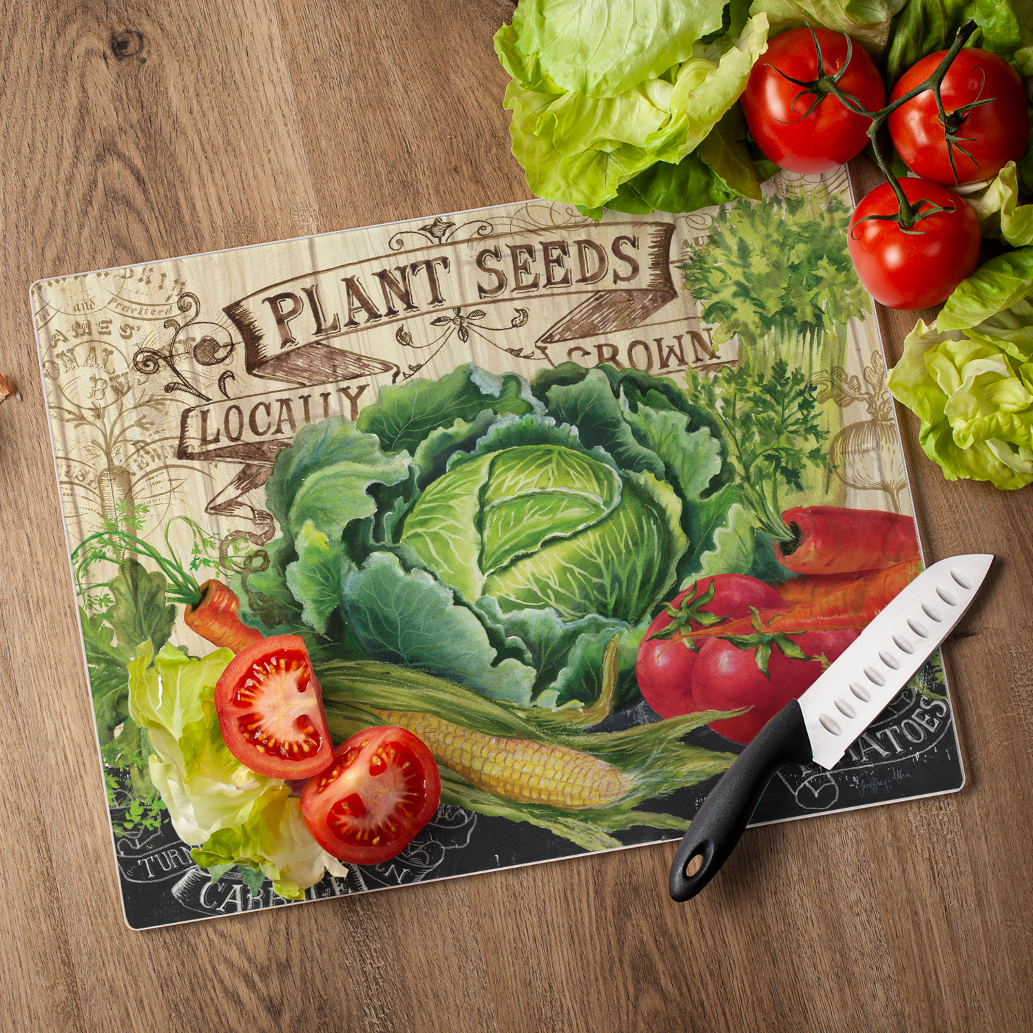 CounterArt "Our Farm" 3mm Heat Tolerant Glass Cutting Board 15" by 12"