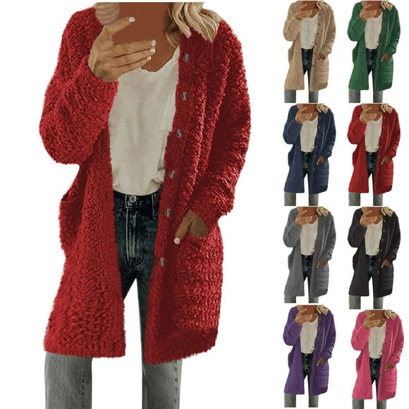Manteaux d'Hiver Longs Décontractés Chauds en Polaire Sherpa Vestes à Capuche Zippées Grande Taille Manches Longues Hauts en Peluche Cardigan à Capuche avec Poches Vêtements de Mode pour Femmes 2024 Kaki,G