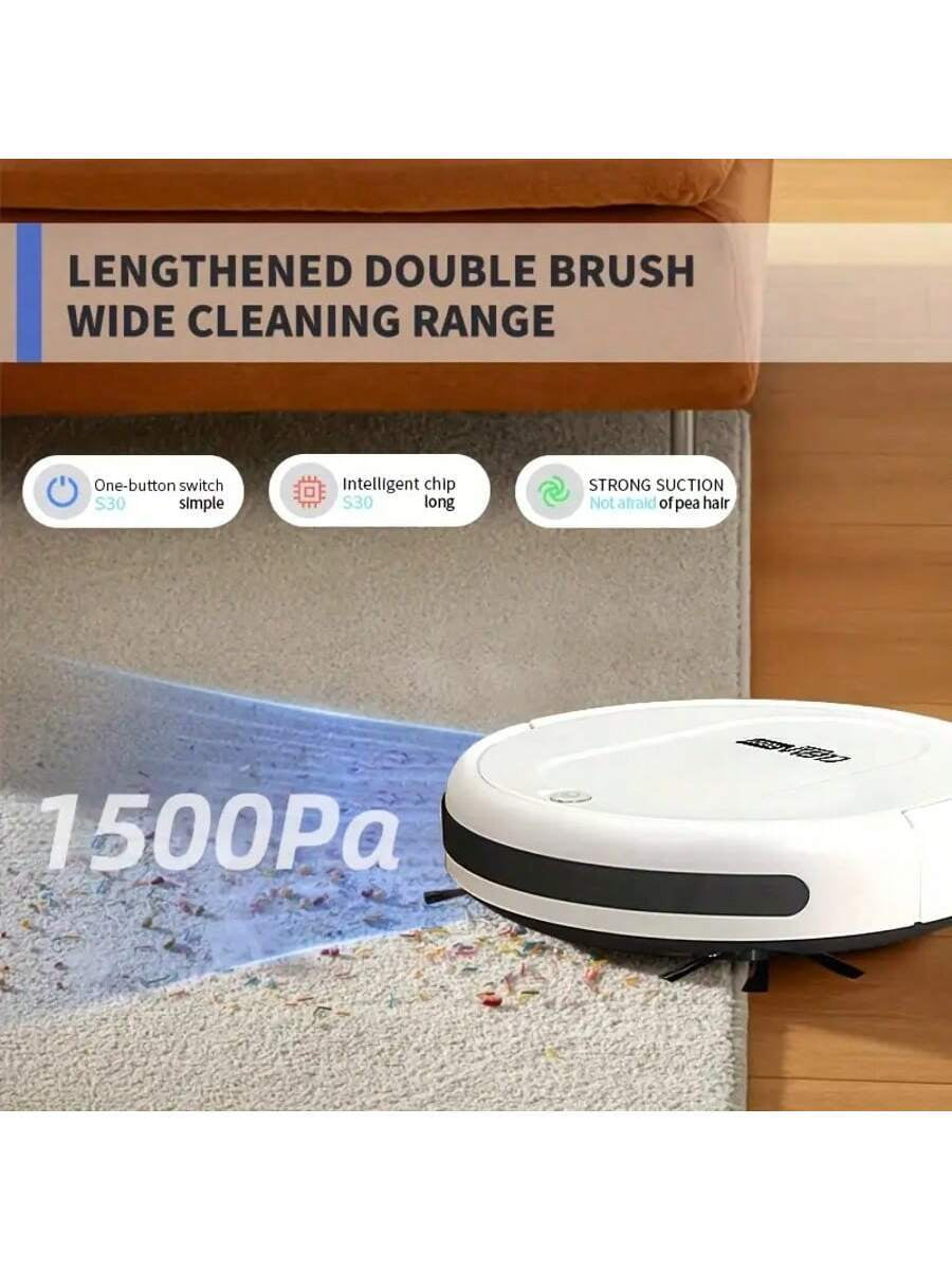 Robot Vacuum Cleaner with 1500Pa Strong Suction, 3-in-1 Robotic Vacuum for Hard Floors and Pet Hair, 150 min Runtime, Automatic Sweeper for Home Office Cleaning
