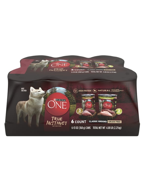Purina ONE True Instinct Classic Soft Ground Grain Free Flavors Adult Wet Dog Food Variety Pack, 13 oz cans (6 pack)