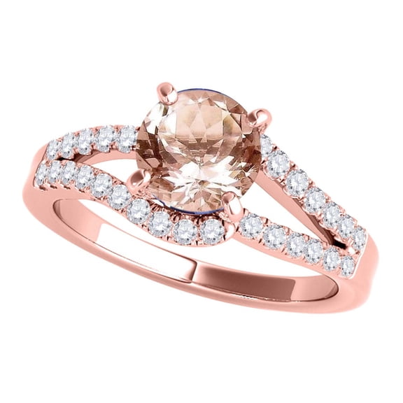 Mauli Jewels Engagement Rings for Women 1.15 Carat Morganite and Diamond Twin Shank Engagement Ring Crafted 4 Prong-Setting 14k Solid Rose Gold