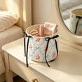 thumbnail image 5 of Hyknon Quilted Storage Basket, Cute Dots Cherry Roses Heart Prints Decorative Storage Boxs with Bow, Boho Car Organizer Bin, Round /Square Makeup Storage Basket for Women Bedroom Vanity Closet Home, 5 of 7