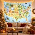 thumbnail image 3 of USA Map with Wildlife and Nature Illustrations Against Blue Ocean, Whimsical Folk Art for Kids, Educational Wall Decor, Birthday Gift Tapestry Wall Hanging for Nursery and Playroom, 3 of 7