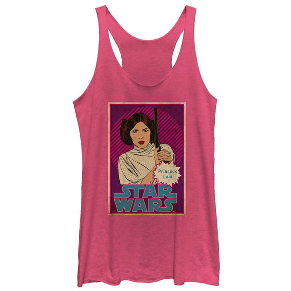Women's Star Wars Princess Leia Trading Card Racerback Tank Top Pink Heather Large