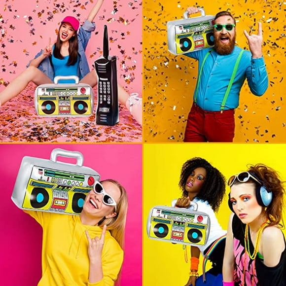 2 Pieces Inflatable Radio Boombox Phone Props 80s 90s Decorations Hip Hop Toy Theme Party Supplies for Kids Children Gift 35cm Microphone