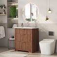 thumbnail image 4 of Modern Fluted Bathroom Vanity with Basin – Freestanding Bath Cabinet, 2 Drawers & Turn over-Down Drawer, Easy to Assemble & Clean, Single Basin Vanity Set, Walnut, 30 Inches, 4 of 8