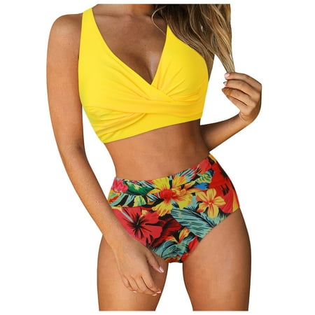 Womens Tummy Control Swimsuits High Waisted Bikini Sets Two Piece Cheeky Modest Swimsuits Cute String Bathing Suits