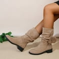 thumbnail image 6 of Women's Mid Calf Boots Fashion Suede Ankle Boots with Comfortable Casual Flat Design for Daily Wear in Autumn and Winter(Color:Khaki,Size:7), 6 of 9