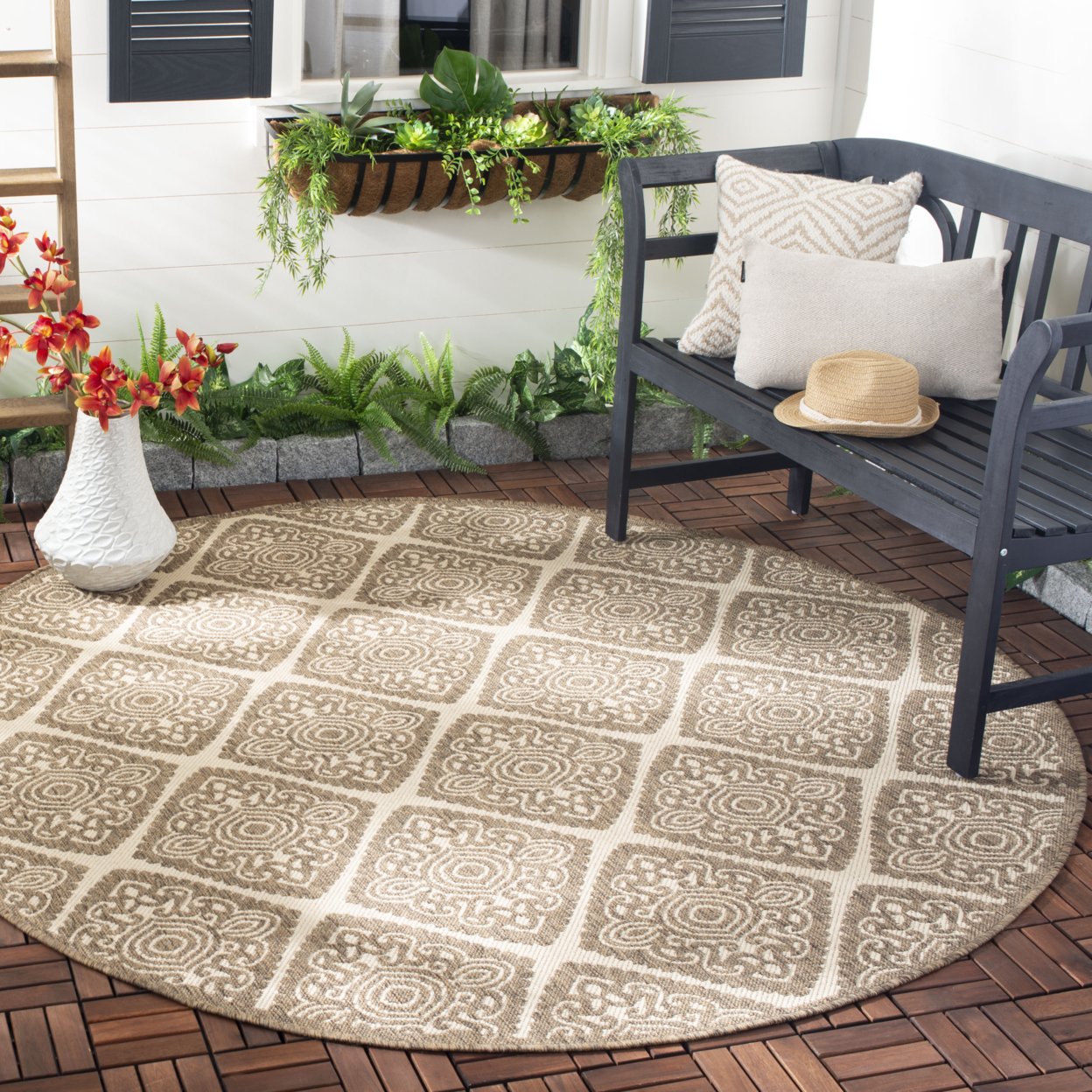 SAFAVIEH Beach House Frazier Geometric Indoor/Outdoor Runner Rug, Cream/Beige, 2'2" x 8'