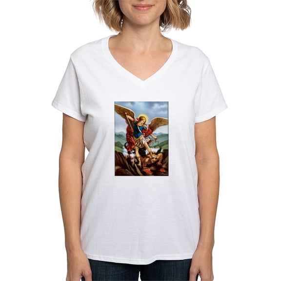 CafePress - Saint Michael The Archangel T Shirt - Womens Cotton V-Neck T-shirt