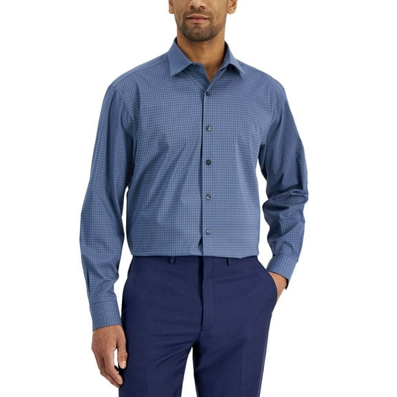Alfani Men's Regular Fit Traveler Stretch Dress Shirt Blue (Blue, M)