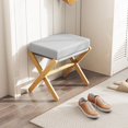 thumbnail image 2 of Foldable Foot Stool Ottoman, Modern Foot Rest with Bamboo X Legs & Thick Foam Cushion, Folding Foot Stools Small Padded for Bedroom Living Room, Footstool for Chair Couch (Natural - Grey), 2 of 16