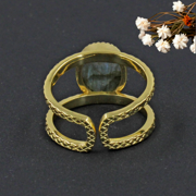 Maya Textured Adjustable 18k Gold-Plated Ring With Oval Labradorite Stone