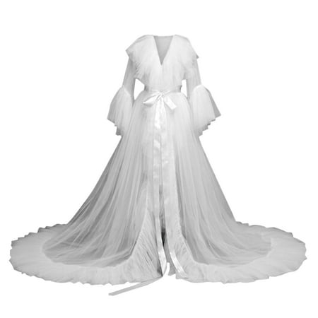 

Lingerie for Women Fashion Tulle Robe Long Nightgown Bathrobe Sleepwear Bridal Robe Lace Underwear