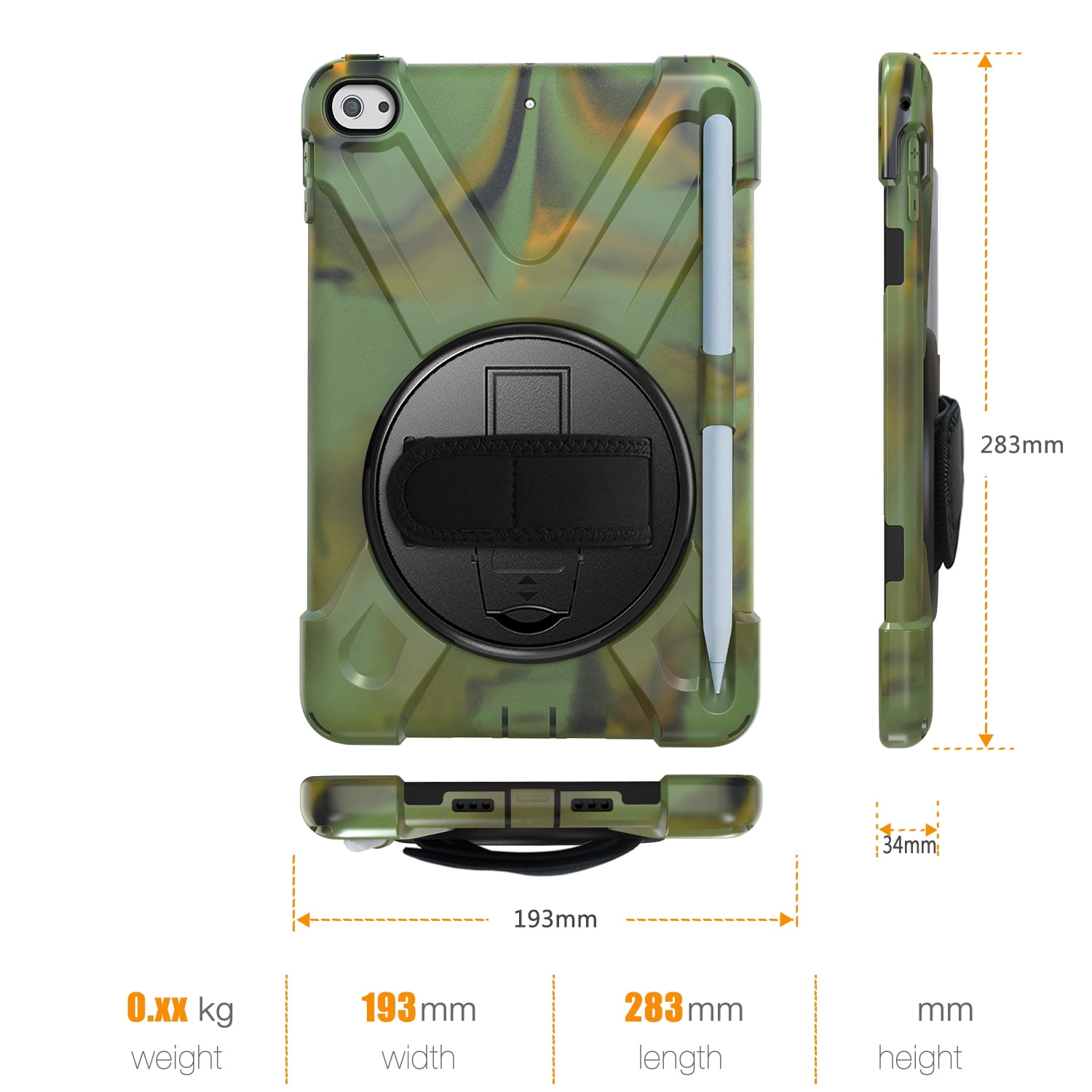 iPad Mini 5 Case for Kids, iPad Mini 5/Mini 4 Case Shockproof, Heavy Duty Protective Rugged iPad Mini Case with Pencil Holder /Kickstand Case for iPad Mini 5th/4th Generation 7.9 Inch - ARMYGREEN