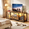 thumbnail image 4 of HIGDBFE TV Stand for TVs up to 55" with 2 Fabric Drawers, Industrial Entertainment Center with Open Shelves and Led Lights for Living Room Bedroom, Rustic Brown, 4 of 10