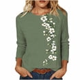 thumbnail image 2 of Josdec Women's Floral Print Long Sleeve Shirts Round Neck Casual Basic Tee Dressy Stretch All Season Loose Blouse Tops S-5XL, 2 of 7