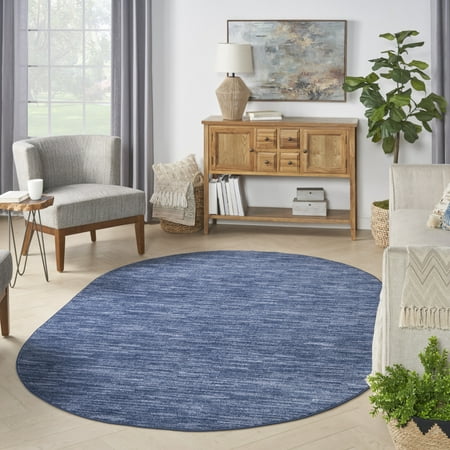 6'x9' Oval Nourison Essentials Easy Care Navy Blue 6  x 9 oval Area Rug