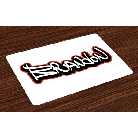 Individual Place Sets Brandon Placemats Set of 4 Urban Street Culture Hip-hop Theme Lettering Individual Name Design, Washable Fabric Place Mats for Dining Room Kitchen Table Decor,Vermilion Black and White, by Ambesonne ()