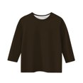 thumbnail image 4 of Tao Tao Teen Girls Casual 3/4 Sleeve T-Shirt Round Neck Cute Tops Basic Tees Blouses Loose Fit Pullover Solid Color Dressy Trendy Brown 120, 4 of 5