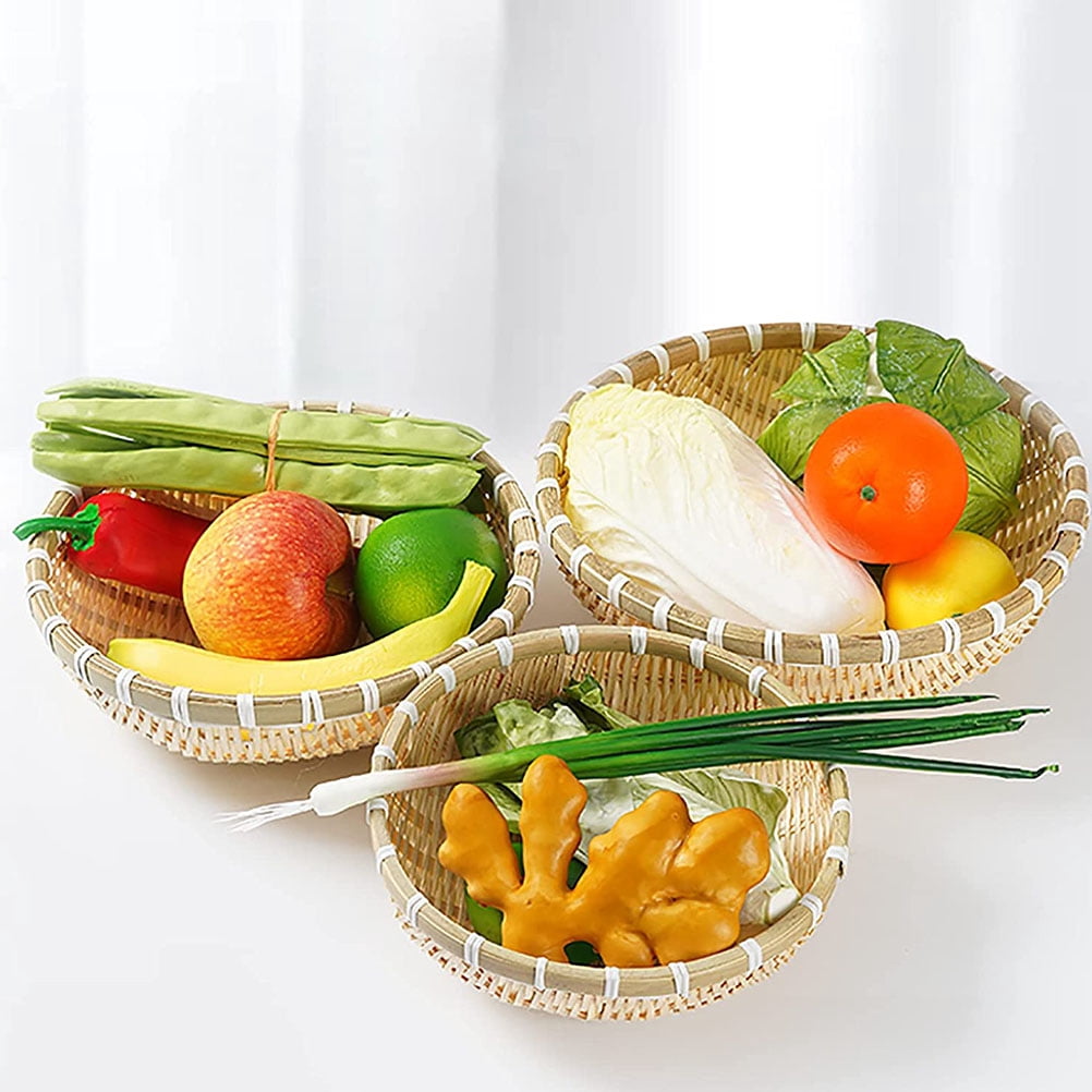 3pcs Fruit Storage Baskets Elegant Kitchen Bamboo Woven Food and Snack Baskets