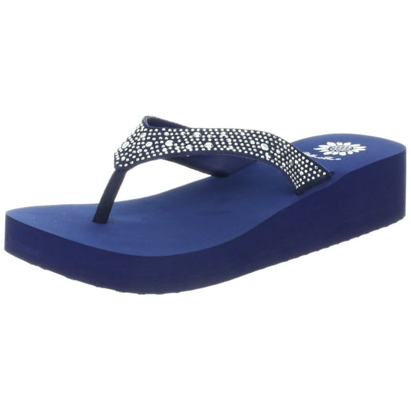 Yellow Box Women's Africa Wedge Flip Flop, Navy, 10 M US