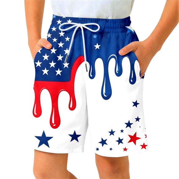 Whouriu Boy' Shorts Independence Day Graphic Swim Beach Shorts Soft Loose Breathable Casual Pants Red,Size 1-14 Y