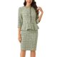 thumbnail image 1 of Conjunto de traje de tweed de 2 piezas para mujer INSPIRE CHIC, chaqueta de botones de manga 3/4 y falda lápiz, verde S, 1 of 6