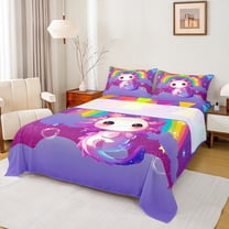 jejeloiu Kawaii Axolotl Twin Sheet Sets,Cartoon Animal Twin Fitted Sheet,Cute Rainbow Print Flat Sheet For Girls Teens,Breathable Home Decor,3pcs