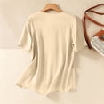 thumbnail image 6 of Turilly Womens Basic Shirts Top Women's Casual Fashion Solid Color Summer V-Neck Short Sleeve Blouses Button-Down Linen Embroidered Top, 6 of 6