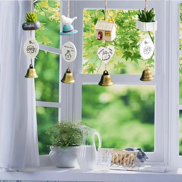 Fiudx Campanas de Viento de Resina, Diseño de Campanilla de La Buena Suerte, Dulce Sonido para El Hogar, Adorno Colgante Decorativo, Multiusos para Puertas y Ventanas, Ideal para Regalar, Tamaños de