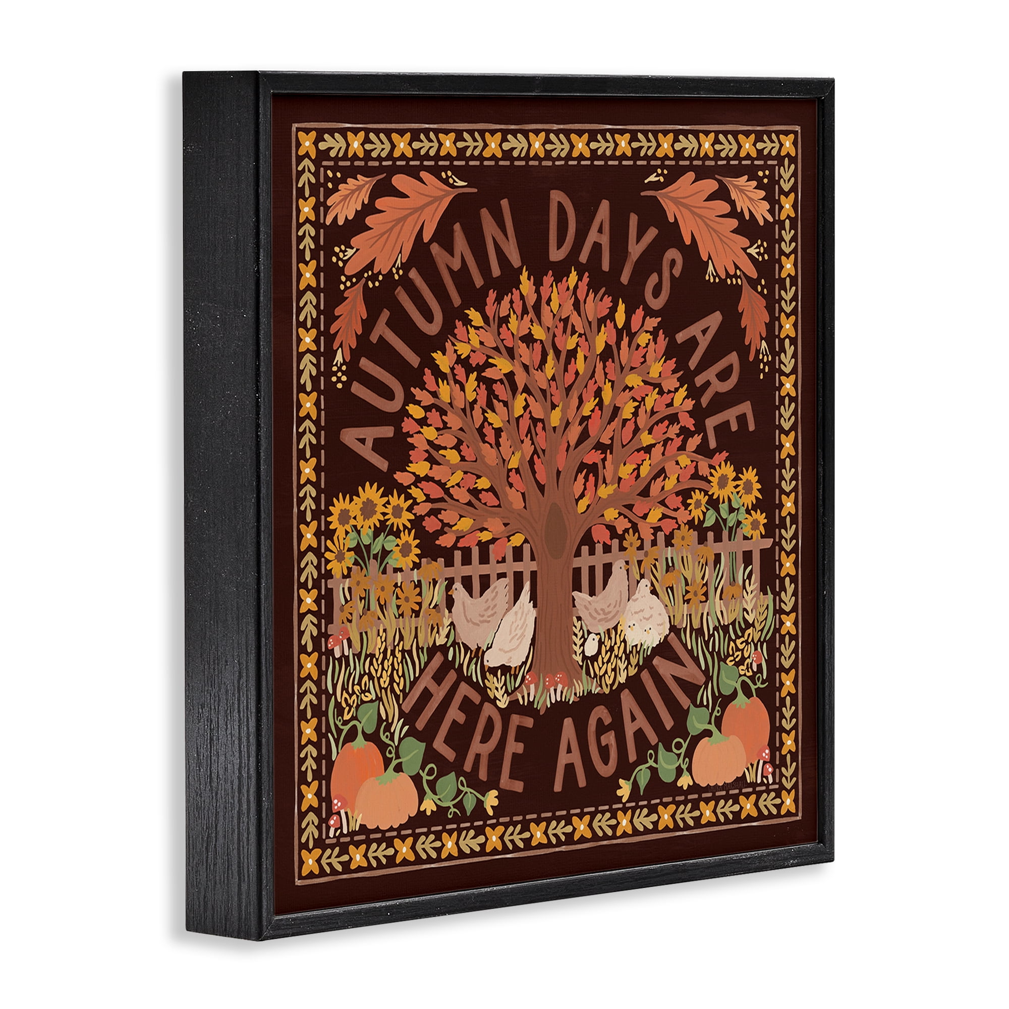 Stupell Industries Autumn Days on Brown Landscape Painting Black Framed Art Print Wall Art, 12 x 12